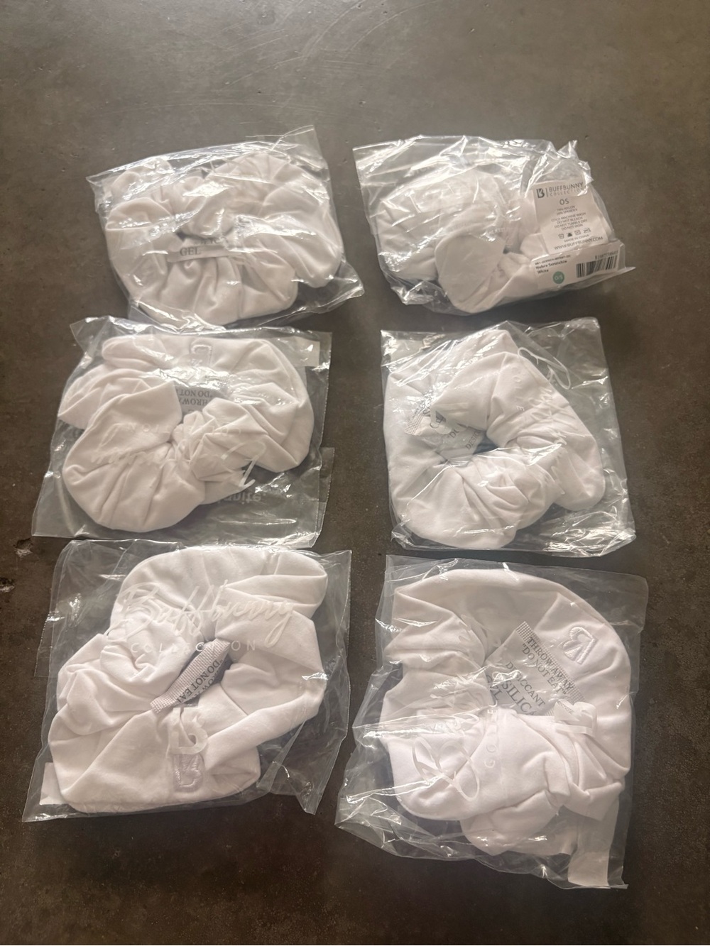 NEW Buffbunny White Cotton Scrunchies - Set of 6